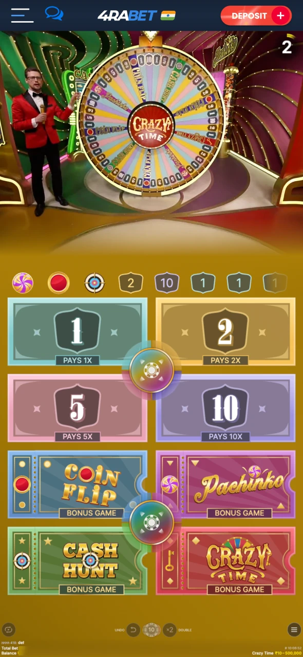 Specify the bet amount and win in Crazy Time.